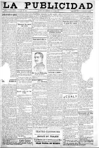'La publicidad  : diario de avisos noticias y telegramas. Eco fiel de la opinión y verdadero defensor de los intereses morales y materiales de Granada y su provincia' - Año XLIII Número 19076  - 1923 Febrero 16