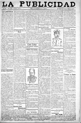 'La publicidad  : diario de avisos noticias y telegramas. Eco fiel de la opinión y verdadero defensor de los intereses morales y materiales de Granada y su provincia' - Año XLIII Número 19082  - 1923 Febrero 23