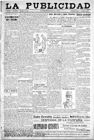 'La publicidad  : diario de avisos noticias y telegramas. Eco fiel de la opinión y verdadero defensor de los intereses morales y materiales de Granada y su provincia' - Año XLIII Número 19087  - 1923 Marzo 01