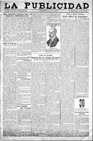 'La publicidad  : diario de avisos noticias y telegramas. Eco fiel de la opinión y verdadero defensor de los intereses morales y materiales de Granada y su provincia' - Año XLIII Número 19089  - 1923 Marzo 03