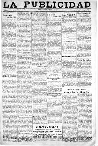 'La publicidad  : diario de avisos noticias y telegramas. Eco fiel de la opinión y verdadero defensor de los intereses morales y materiales de Granada y su provincia' - Año XLIII Número 20001  - 1923 Marzo 11
