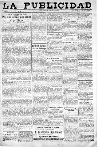 'La publicidad  : diario de avisos noticias y telegramas. Eco fiel de la opinión y verdadero defensor de los intereses morales y materiales de Granada y su provincia' - Año XLIII Número 20002  - 1923 Marzo 13