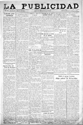 'La publicidad  : diario de avisos noticias y telegramas. Eco fiel de la opinión y verdadero defensor de los intereses morales y materiales de Granada y su provincia' - Año XLIII Número 20006  - 1923 Marzo 17