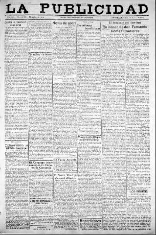 'La publicidad  : diario de avisos noticias y telegramas. Eco fiel de la opinión y verdadero defensor de los intereses morales y materiales de Granada y su provincia' - Año XLIII Número 20014  - 1923 Marzo 27