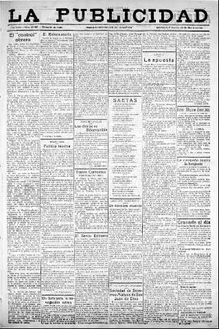 'La publicidad  : diario de avisos noticias y telegramas. Eco fiel de la opinión y verdadero defensor de los intereses morales y materiales de Granada y su provincia' - Año XLIII Número 20015  - 1923 Marzo 28