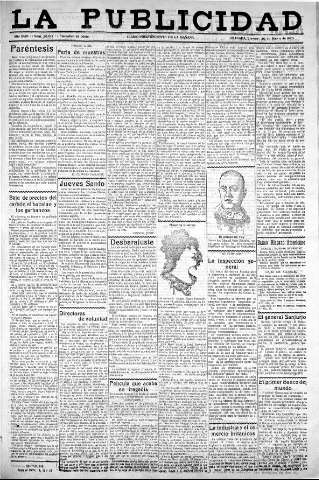 'La publicidad  : diario de avisos noticias y telegramas. Eco fiel de la opinión y verdadero defensor de los intereses morales y materiales de Granada y su provincia' - Año XLIII Número 20017  - 1923 Marzo 30