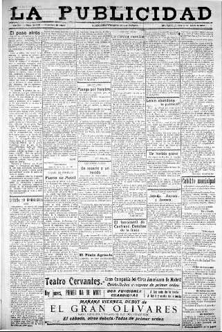 'La publicidad  : diario de avisos noticias y telegramas. Eco fiel de la opinión y verdadero defensor de los intereses morales y materiales de Granada y su provincia' - Año XLIII Número 20022  - 1923 Abril 05