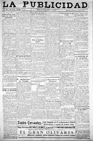 'La publicidad  : diario de avisos noticias y telegramas. Eco fiel de la opinión y verdadero defensor de los intereses morales y materiales de Granada y su provincia' - Año XLIII Número 20023  - 1923 Abril 06