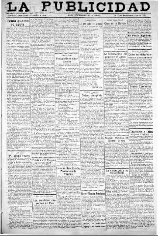 'La publicidad  : diario de avisos noticias y telegramas. Eco fiel de la opinión y verdadero defensor de los intereses morales y materiales de Granada y su provincia' - Año XLIII Número 20030  - 1923 Abril 14