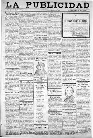 'La publicidad  : diario de avisos noticias y telegramas. Eco fiel de la opinión y verdadero defensor de los intereses morales y materiales de Granada y su provincia' - Año XLIII Número 20032  - 1923 Abril 17