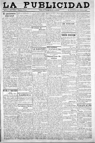 'La publicidad  : diario de avisos noticias y telegramas. Eco fiel de la opinión y verdadero defensor de los intereses morales y materiales de Granada y su provincia' - Año XLIII Número 20034  - 1923 Abril 19