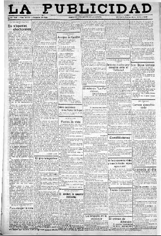 'La publicidad  : diario de avisos noticias y telegramas. Eco fiel de la opinión y verdadero defensor de los intereses morales y materiales de Granada y su provincia' - Año XLIII Número 20035  - 1923 Abril 20