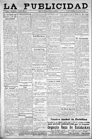 'La publicidad  : diario de avisos noticias y telegramas. Eco fiel de la opinión y verdadero defensor de los intereses morales y materiales de Granada y su provincia' - Año XLIII Número 20037  - 1923 Abril 22