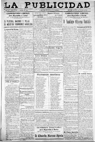 'La publicidad  : diario de avisos noticias y telegramas. Eco fiel de la opinión y verdadero defensor de los intereses morales y materiales de Granada y su provincia' - Año XLIII Número 20039  - 1923 Abril 25