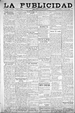 'La publicidad  : diario de avisos noticias y telegramas. Eco fiel de la opinión y verdadero defensor de los intereses morales y materiales de Granada y su provincia' - Año XLIII Número 20046  - 1923 Mayo 03