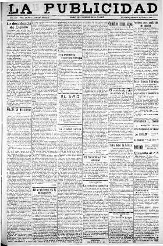 'La publicidad  : diario de avisos noticias y telegramas. Eco fiel de la opinión y verdadero defensor de los intereses morales y materiales de Granada y su provincia' - Año XLIII Número 20052  - 1923 Mayo 10