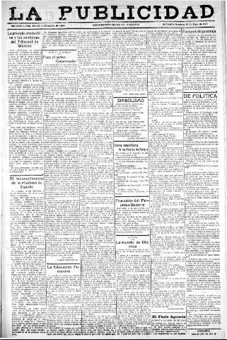 'La publicidad  : diario de avisos noticias y telegramas. Eco fiel de la opinión y verdadero defensor de los intereses morales y materiales de Granada y su provincia' - Año XLIII Número 20055  - 1923 Mayo 13