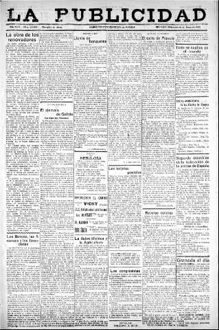'La publicidad  : diario de avisos noticias y telegramas. Eco fiel de la opinión y verdadero defensor de los intereses morales y materiales de Granada y su provincia' - Año XLIII Número 20057  - 1923 Mayo 16