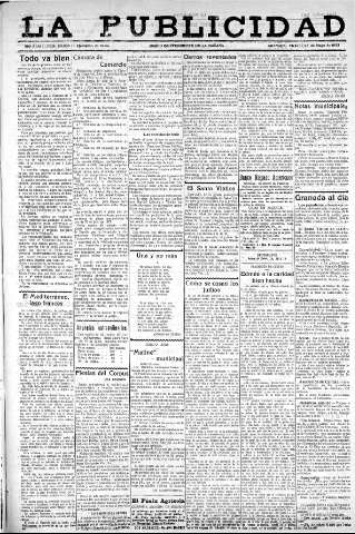 'La publicidad  : diario de avisos noticias y telegramas. Eco fiel de la opinión y verdadero defensor de los intereses morales y materiales de Granada y su provincia' - Año XLIII Número 20065  - 1923 Mayo 25