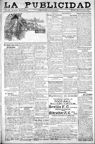 'La publicidad  : diario de avisos noticias y telegramas. Eco fiel de la opinión y verdadero defensor de los intereses morales y materiales de Granada y su provincia' - Año XLIII Número 20072  - 1923 Junio 02