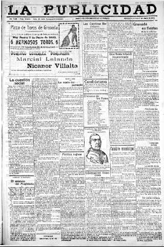'La publicidad  : diario de avisos noticias y telegramas. Eco fiel de la opinión y verdadero defensor de los intereses morales y materiales de Granada y su provincia' - Año XLIII Número 20075  - 1923 Junio 07