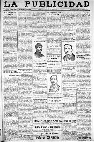 'La publicidad  : diario de avisos noticias y telegramas. Eco fiel de la opinión y verdadero defensor de los intereses morales y materiales de Granada y su provincia' - Año XLIII Número 20077  - 1923 Junio 10