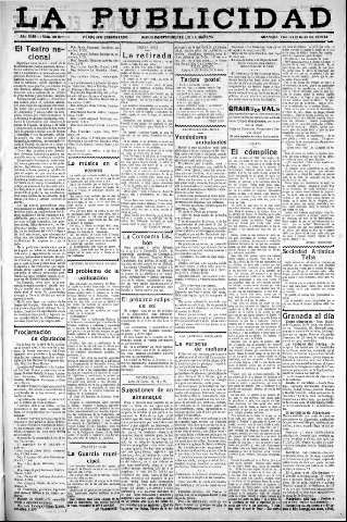 'La publicidad  : diario de avisos noticias y telegramas. Eco fiel de la opinión y verdadero defensor de los intereses morales y materiales de Granada y su provincia' - Año XLIII Número 20077  - 1923 Junio 15