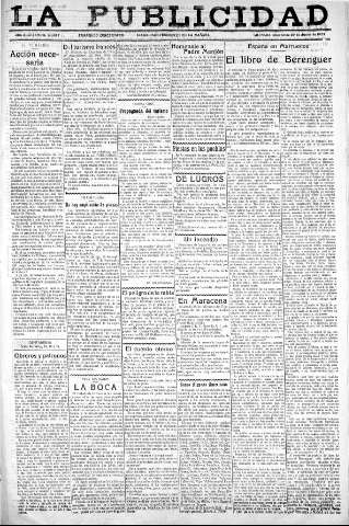 'La publicidad  : diario de avisos noticias y telegramas. Eco fiel de la opinión y verdadero defensor de los intereses morales y materiales de Granada y su provincia' - Año XLIII Número 20077  - 1923 Junio 20