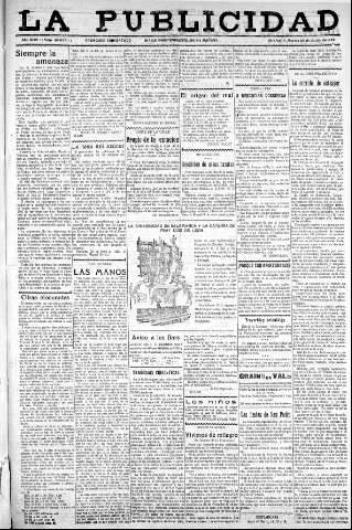 'La publicidad  : diario de avisos noticias y telegramas. Eco fiel de la opinión y verdadero defensor de los intereses morales y materiales de Granada y su provincia' - Año XLIII Número 20077  - 1923 Junio 26