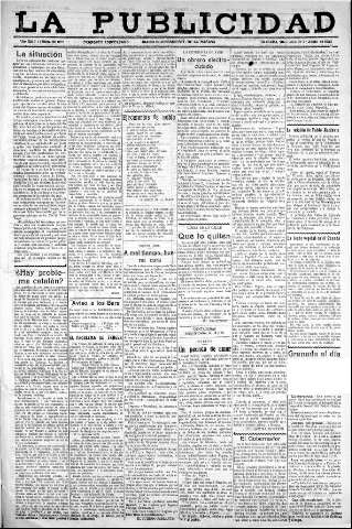 'La publicidad  : diario de avisos noticias y telegramas. Eco fiel de la opinión y verdadero defensor de los intereses morales y materiales de Granada y su provincia' - Año XLIII Número 20077  - 1923 Junio 27