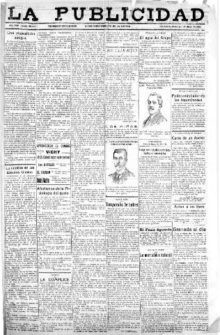 'La publicidad  : diario de avisos noticias y telegramas. Eco fiel de la opinión y verdadero defensor de los intereses morales y materiales de Granada y su provincia' - Año XLIII Número 20077  - 1923 Julio 01