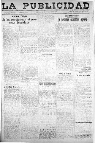 'La publicidad  : diario de avisos noticias y telegramas. Eco fiel de la opinión y verdadero defensor de los intereses morales y materiales de Granada y su provincia' - Año LI Número 23351  - 1931 Febrero 15