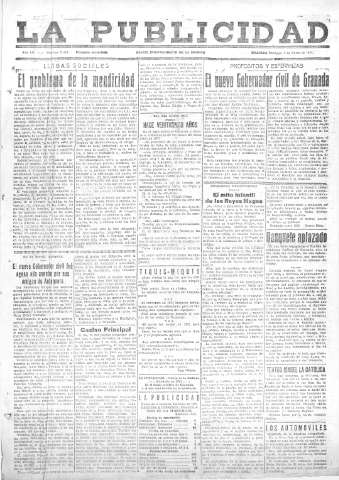 'La publicidad  : diario de avisos noticias y telegramas. Eco fiel de la opinión y verdadero defensor de los intereses morales y materiales de Granada y su provincia' - Año LII Número 23319  - 1932 Enero 03