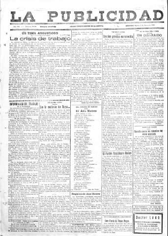 'La publicidad  : diario de avisos noticias y telegramas. Eco fiel de la opinión y verdadero defensor de los intereses morales y materiales de Granada y su provincia' - Año LII Número 23320  - 1932 Enero 05