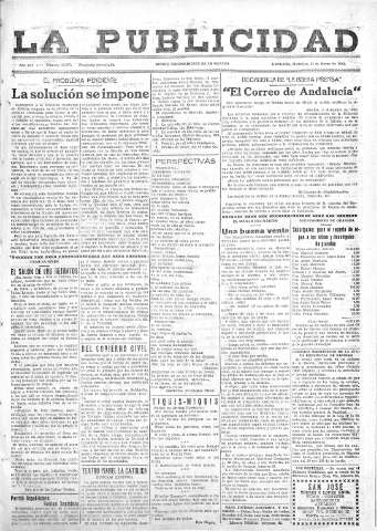 'La publicidad  : diario de avisos noticias y telegramas. Eco fiel de la opinión y verdadero defensor de los intereses morales y materiales de Granada y su provincia' - Año LII Número 23327  - 1932 Enero 13