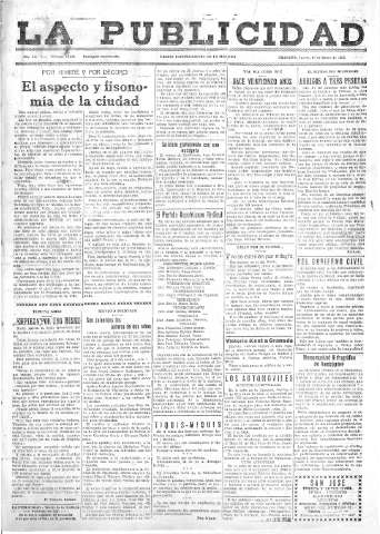 'La publicidad  : diario de avisos noticias y telegramas. Eco fiel de la opinión y verdadero defensor de los intereses morales y materiales de Granada y su provincia' - Año LII Número 23328  - 1932 Enero 14