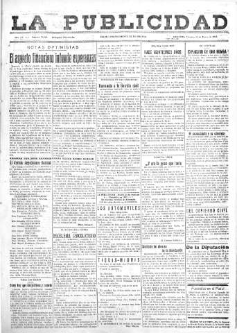 'La publicidad  : diario de avisos noticias y telegramas. Eco fiel de la opinión y verdadero defensor de los intereses morales y materiales de Granada y su provincia' - Año LII Número 23329  - 1932 Enero 15