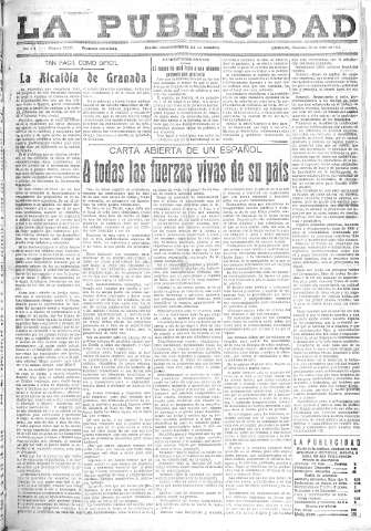 'La publicidad  : diario de avisos noticias y telegramas. Eco fiel de la opinión y verdadero defensor de los intereses morales y materiales de Granada y su provincia' - Año LII Número 23327  - 1932 Abril 20