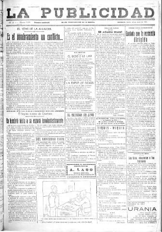 'La publicidad  : diario de avisos noticias y telegramas. Eco fiel de la opinión y verdadero defensor de los intereses morales y materiales de Granada y su provincia' - Año LII Número 23328  - 1932 Abril 21