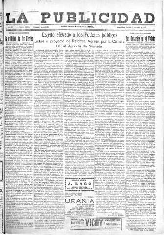 'La publicidad  : diario de avisos noticias y telegramas. Eco fiel de la opinión y verdadero defensor de los intereses morales y materiales de Granada y su provincia' - Año LII Número 23334  - 1932 Abril 28