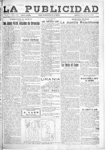 'La publicidad  : diario de avisos noticias y telegramas. Eco fiel de la opinión y verdadero defensor de los intereses morales y materiales de Granada y su provincia' - Año LII Número 23335  - 1932 Abril 29