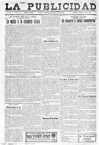 'La publicidad  : diario de avisos noticias y telegramas. Eco fiel de la opinión y verdadero defensor de los intereses morales y materiales de Granada y su provincia' - Año LII Número 23391  - 1932 Julio 03