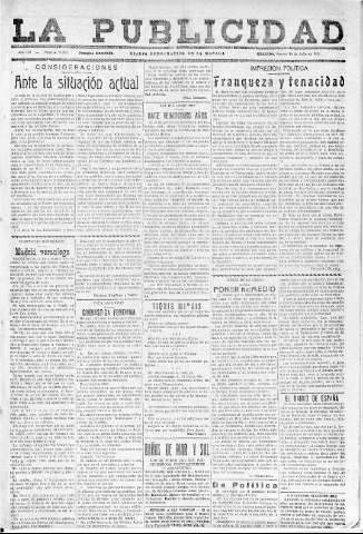 'La publicidad  : diario de avisos noticias y telegramas. Eco fiel de la opinión y verdadero defensor de los intereses morales y materiales de Granada y su provincia' - Año LII Número 23394  - 1932 Julio 14