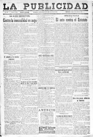 'La publicidad  : diario de avisos noticias y telegramas. Eco fiel de la opinión y verdadero defensor de los intereses morales y materiales de Granada y su provincia' - Año LII Número 23402  - 1932 Julio 30