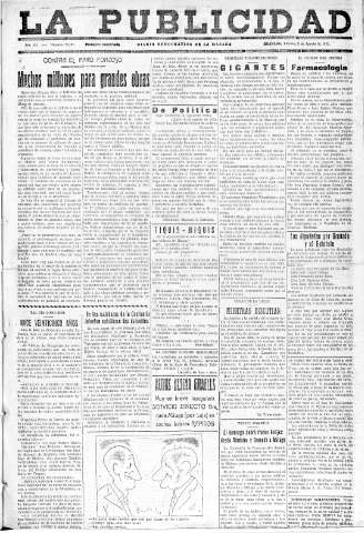 'La publicidad  : diario de avisos noticias y telegramas. Eco fiel de la opinión y verdadero defensor de los intereses morales y materiales de Granada y su provincia' - Año LII Número 23407  - 1932 Agosto 05