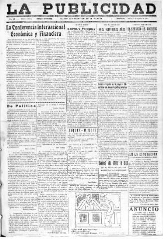 'La publicidad  : diario de avisos noticias y telegramas. Eco fiel de la opinión y verdadero defensor de los intereses morales y materiales de Granada y su provincia' - Año LII Número 23410  - 1932 Agosto 09