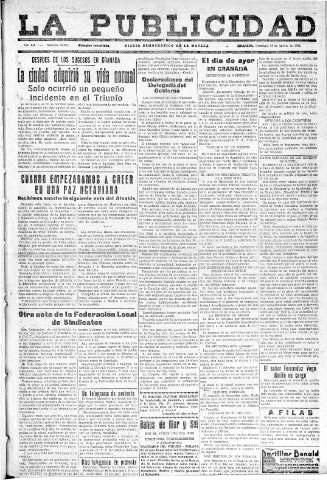 'La publicidad  : diario de avisos noticias y telegramas. Eco fiel de la opinión y verdadero defensor de los intereses morales y materiales de Granada y su provincia' - Año LII Número 23415  - 1932 Agosto 14