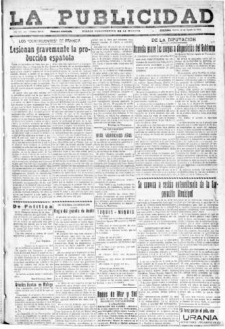 'La publicidad  : diario de avisos noticias y telegramas. Eco fiel de la opinión y verdadero defensor de los intereses morales y materiales de Granada y su provincia' - Año LII Número 23416  - 1932 Agosto 16