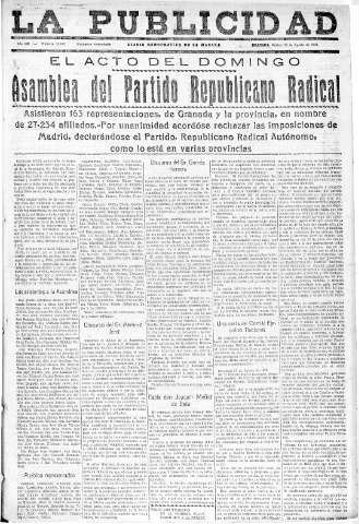 'La publicidad  : diario de avisos noticias y telegramas. Eco fiel de la opinión y verdadero defensor de los intereses morales y materiales de Granada y su provincia' - Año LII Número 23412  - 1932 Agosto 23