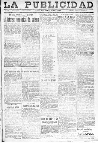 'La publicidad  : diario de avisos noticias y telegramas. Eco fiel de la opinión y verdadero defensor de los intereses morales y materiales de Granada y su provincia' - Año LII Número 23414  - 1932 Agosto 25